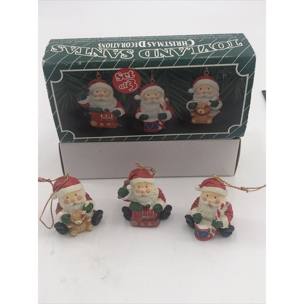 Vintage‎ 1990s Santa's Toyland Mini Christmas Tree Ornaments Set of 3 Thailand
